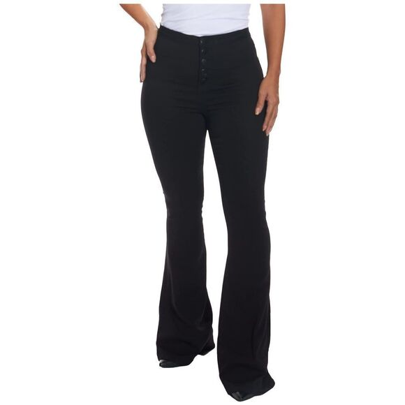 dollhouse Women's Black high Rise Curvy Flare with Exposed Buttons and Zipper F - Picture 1 of 2